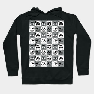 Frenchies with Glasses Pattern Black and White Hoodie